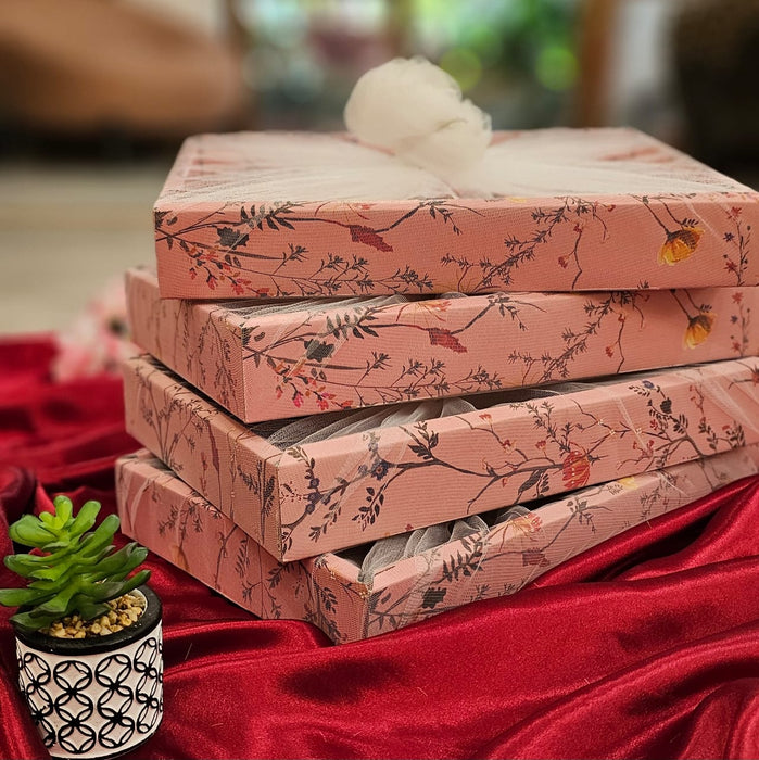 SATYAM KRAFT 4 Pcs Multipurpose Decorative Folding Paper Box Net Rectangle Cardboard Box with Net DIY Tray for Gift Hamper, Gifting (Cardboard Folding Paper Box)