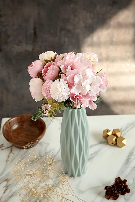 Artificial Head Rose Peony Fake Flowers Sticks Bunch decorative items for home Diwali Decor ,Room Decorations, Living Room Table Decoration Plants and Craft Items Corner ( Without Vase Pot )