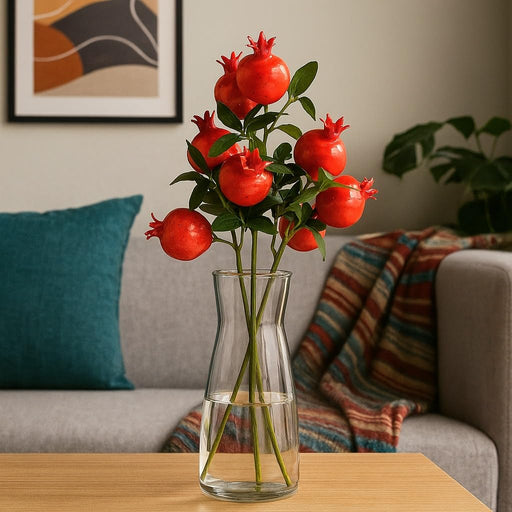 3 piece Artificial Faux Pomegranate Plant Stick, Enhance Your Space with Artificial Pomegranate Plant Big Realistic Leaves for Decoration - Ideal for Home, Office, Garden, and Indoor, (Pack of 3)(35 cm)