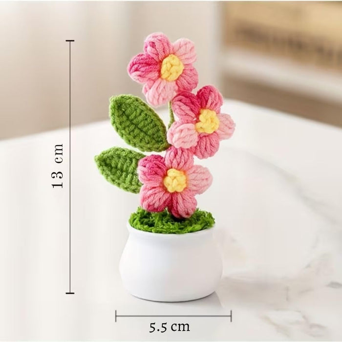 3 Pcs Handmade Sunflower & Daisy Crochet Flowers with Pot Completed Hand Woven Sunflowers Daisy Knitted Potted flower Plants Cute Knitted Flower pot for Home Decoration,Table Top,Table Decoration,Knitted sunflower pot gift for her/him.