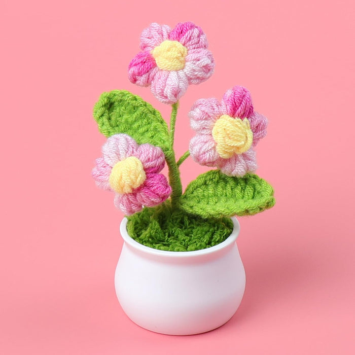 3 Pcs Handmade Sunflower & Daisy Crochet Flowers with Pot Completed Hand Woven Sunflowers Daisy Knitted Potted flower Plants Cute Knitted Flower pot for Home Decoration,Table Top,Table Decoration,Knitted sunflower pot gift for her/him.