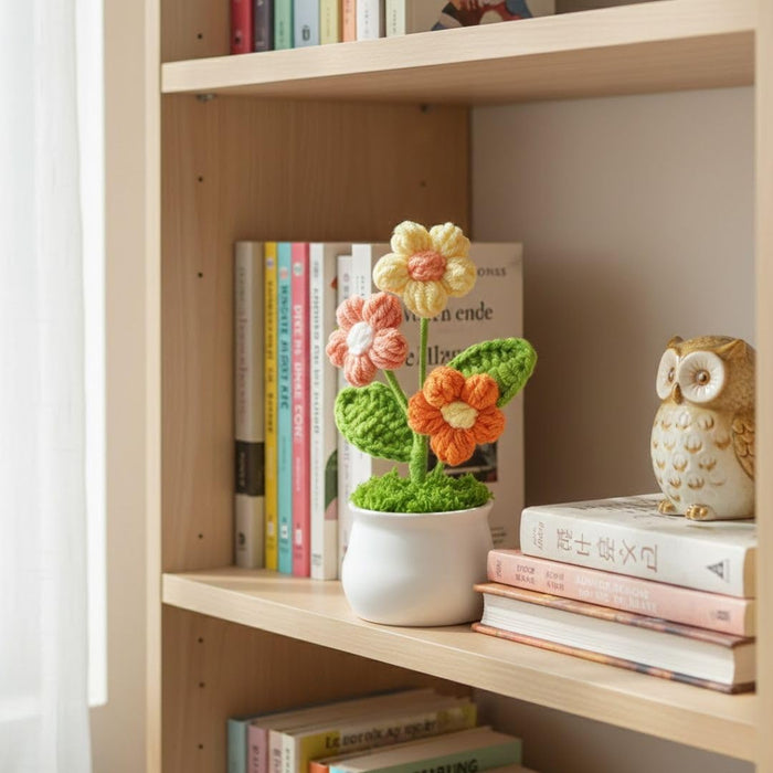 1 Pcs Artificial Crochet Flower Bouquet/Artificial Flowers Bunch/Crochet Flowers Bouquet/Crochet Flowers/Flowers Bouquet Gift for Girls Home Decor, Gifting (13.5 cm height)