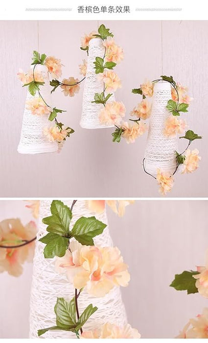 Artificial Cherry Blossom Rattan Flowers(Peach) Wall Hanging Decorative Vine String Lines Items for Diwali Decoration, Backdrop for Pooja Room, Home Decor (230 cm)