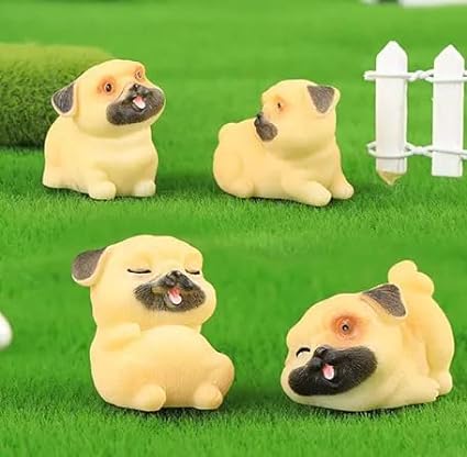 SATYAM KRAFT 1 Set (4 Pieces) Dog Miniature Set for Unique Gift, Home, Bedroom, Living Room, Office, Restaurant Decor, Figurines and Garden Decor Items (Yellow)