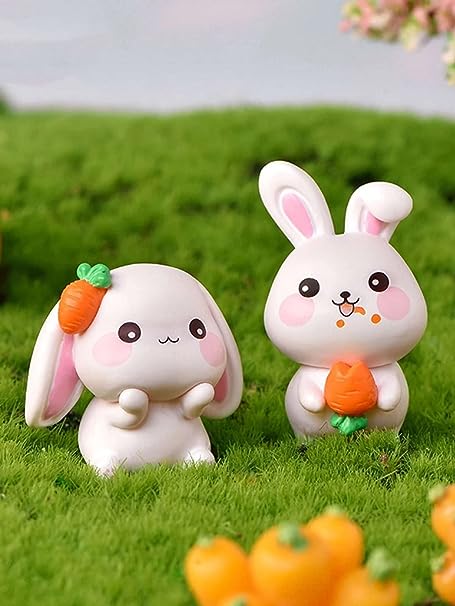 SATYAM KRAFT 1 Set Rabbits Miniature Set for Unique Gift, Home, Bedroom, Living Room, Office, Restaurant Decor, Figurines and Garden Decor Items - Resin (Multicolor) (4 Piece in 1 Set)