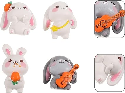 1 Set Rabbits Miniature Set for Unique Gift, Home, Bedroom, Living Room, Office, Restaurant Decor, Figurines and Garden Decor Items - Resin (Multicolor) (4 Piece in 1 Set)