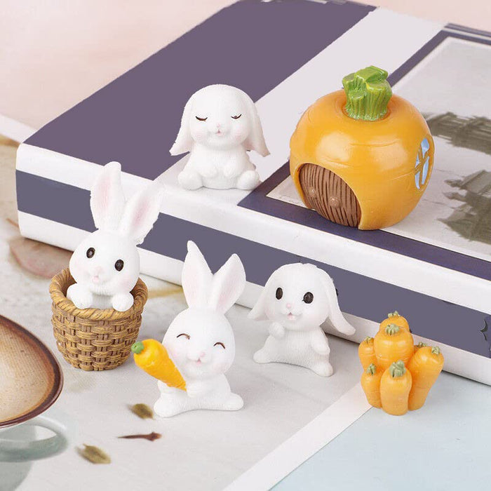 1 Set Rabbits Miniature Set for Home, Bedroom, Living Room, Office, Restaurant Decor, Figurines and Christmas Decoration Items, (Resin) (Multicolor)