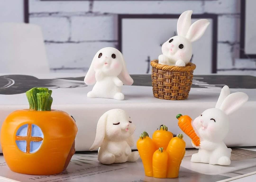 1 Set Rabbits Miniature Set for Home, Bedroom, Living Room, Office, Restaurant Decor, Figurines and Christmas Decoration Items, (Resin) (Multicolor)