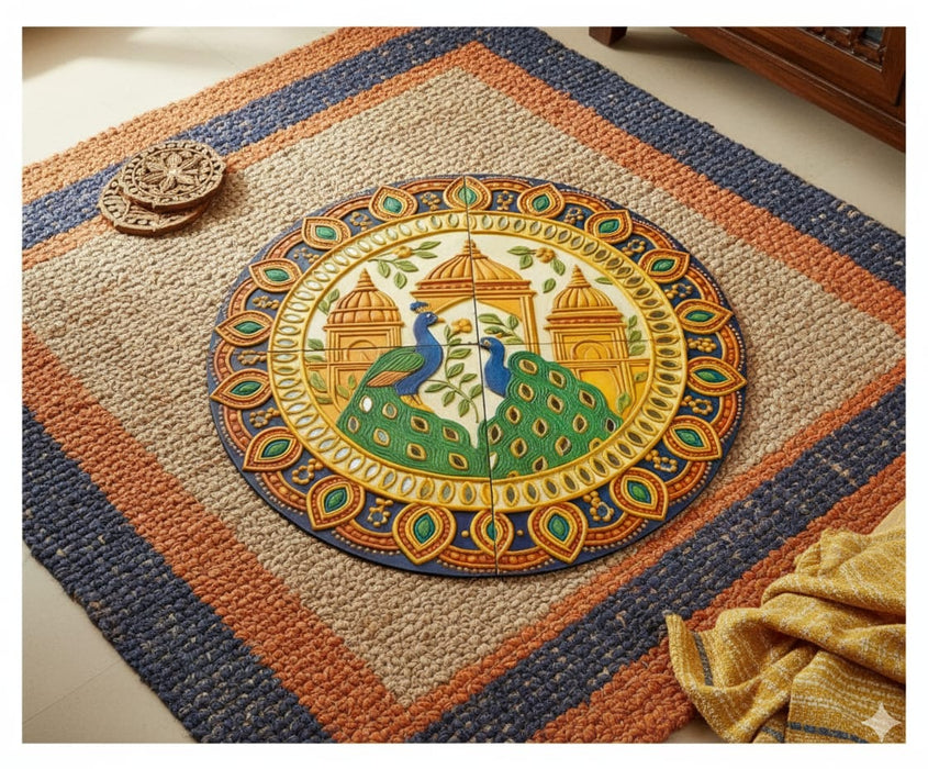 NO LED CANDLES India’s First 3D DIY Rangoli Kit with Mirror Design  | 17 Inch(Palace Peacock)