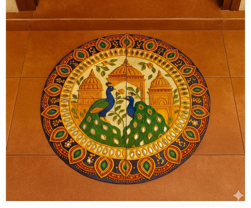 NO LED CANDLES India’s First 3D DIY Rangoli Kit with Mirror Design  | 17 Inch(Palace Peacock)