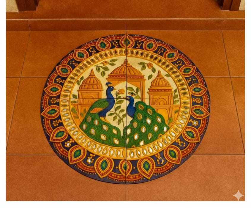 NO LED CANDLES India’s First 3D DIY Rangoli Kit with Mirror Design  | 17 Inch(Palace Peacock)