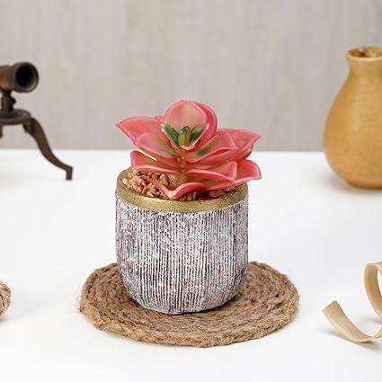 SATYAM KRAFT 1 PCS Mini Artificial Succulent with Ceramic Pot Exquisite Faux Plant to Add Charm to Your Home, Perfect for Gifting, Office, Home Decor