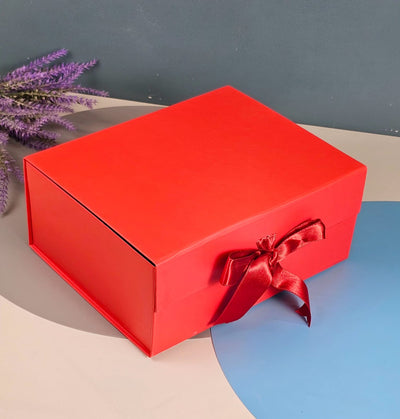 2 Pcs (26 x 21 x 11 cm) Multipurpose Decorative Folding Paper Cardboard/Rigid Box with satin ribbon,DIY Box for Gift Hamper,Valentine Gifting,Wedding gifing.