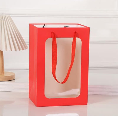 24 PCS Transparent Bag Goodie Bags With Handle Bag,Hamper Bag,Carry Bags,Shopping Gift Bag,Gifting,Presents,Return Gifts,Birthday,Festivals,Events (Red)