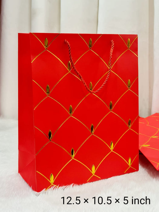 Large Paper Bag Goodie Bags With Handle Gift Paper bag, Carry Bags, gift For Valentine Gifting, marriage Return Gifts, Birthday, Wedding, Party, Season's Greetings(Red)(Large)