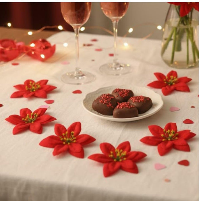 12 Pcs Artificial Christmas Poinsettia Flowers | Velvet Fabric Decorative Flowers for Xmas Tree, Home Décor, Christmas & Festival Decoration ( you get only Red flower)