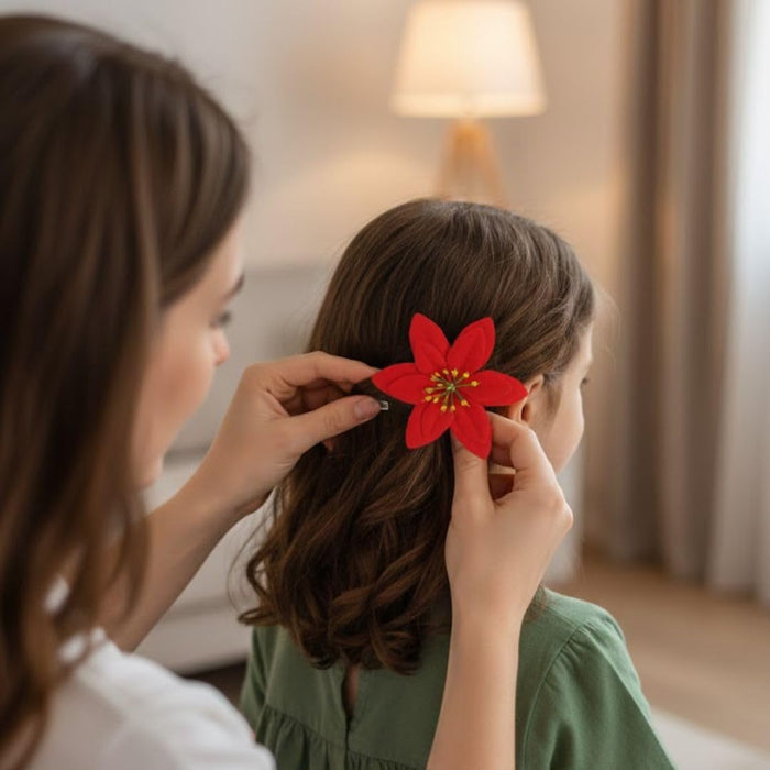 12 Pcs Artificial Christmas Poinsettia Flowers | Velvet Fabric Decorative Flowers for Xmas Tree, Home Décor, Christmas & Festival Decoration ( you get only Red flower)