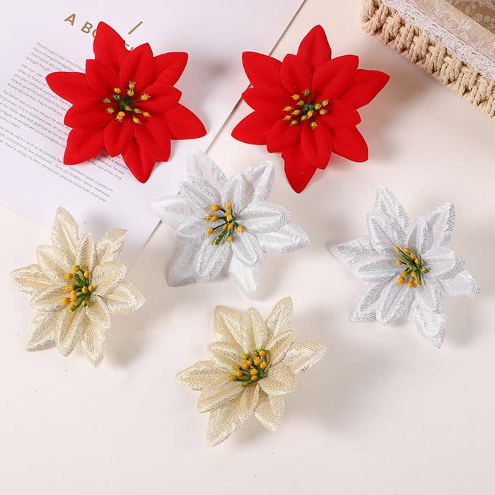 12 Pcs Artificial Christmas Poinsettia Flowers | Velvet Fabric Decorative Flowers for Xmas Tree, Home Décor, Christmas & Festival Decoration ( you get only Red flower)