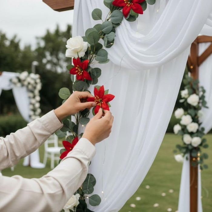 12 Pcs Artificial Christmas Poinsettia Flowers | Velvet Fabric Decorative Flowers for Xmas Tree, Home Décor, Christmas & Festival Decoration ( you get only Red flower)