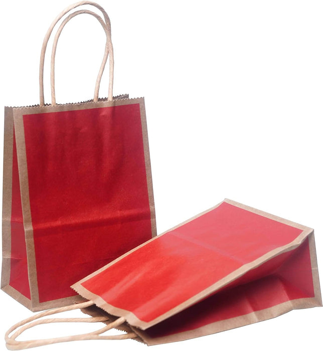 SATYAM KRAFT Small Size RED (21 X15 X8 cm) Paper Bags With Handle Gift Paper bag, Carry Bags, gift For Valentine Gifting, marriage Return Gifts, Birthday, Wedding, Party, Season's Greetings