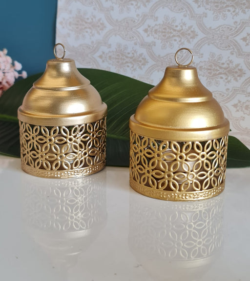 2 Piece Traditonal Decorative Round Metal Gold Polish Diya holder Stand for Home Decor,Mandir Decor,Diwali Decor,Candles Diya holder, Office,Table Decor, Entrance Decoration Item (Pack of 1) (Golden)