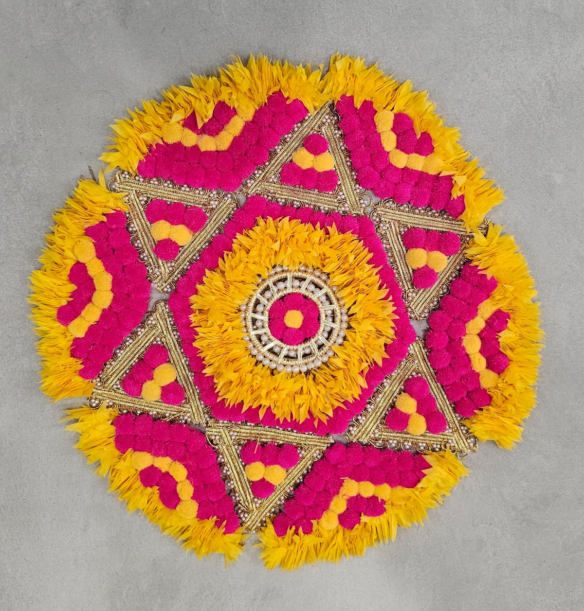 Rajwadi Multi Colour Flower pompom Design Rangoli, Easy to Use. Just S ...