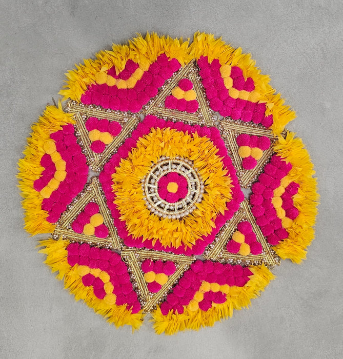 1 Piece Rajwadi Multi Colour Flower pompom Design Rangoli, Easy to Use. Just Set up with your own choice and make Rangoli for Floor Home Diwali Decoration DIY