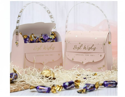 20 pcs Decorative Folding Storage Box/ Purse style for Return Gift, Birthday, Valentine's Day - Boxes, Perfect for Packing Chocolate, Dry Fruits, and Invitations (Peach/Pink)