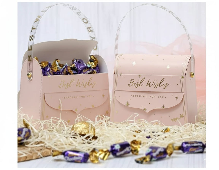 20 pcs Decorative Folding Storage Box/ Purse style for Return Gift, Birthday, Valentine's Day - Boxes, Perfect for Packing Chocolate, Dry Fruits, and Invitations (Peach/Pink)