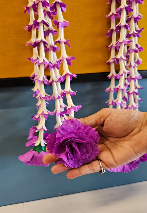 2 Pcs [10 Ladi] Dual Colour Carnation Side Hanging (25 Inch) | Rajnigandha & Galgota Flower Décor for Home, Diwali & Events