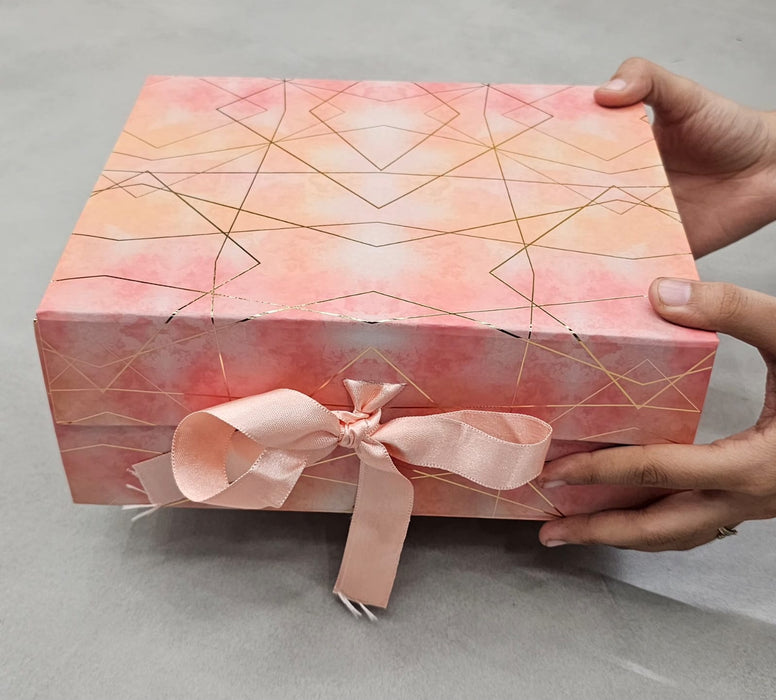 2 Pcs (26 x 21 x 11 cm) Multipurpose Decorative Folding Paper Cardboard/Rigid Box with satin ribbon,DIY Box for Gift Hamper,Valentine Gifting,Wedding gifing.