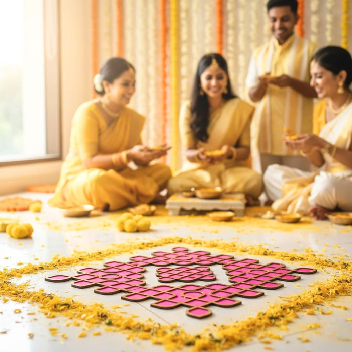 1 Pc Kolam Rangoli 3ft x 3ft [36 inch] – Wedding, Haldi & Mehndi Ceremony Decor