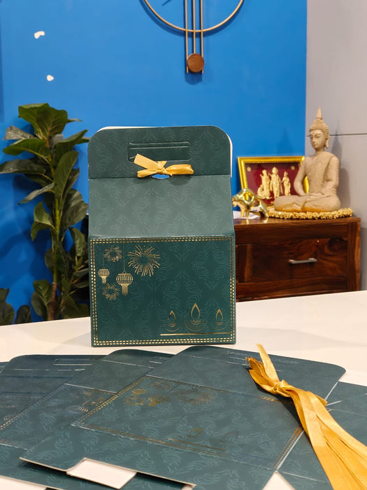 5 Pcs Bottle Green Diwali Hamper Boxes with Golden Embossed Print | Perfect for Diwali, Wedding & Party Gifting