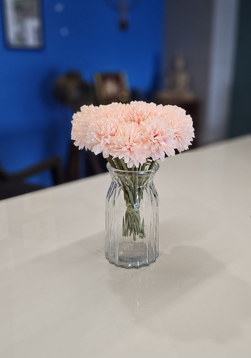 15 Pcs Artificial Chrysanthemum Ball Hydrangea Flower Stick for Home, Office, Bedroom, Balcony, Living Room Decoration and Craft - (Pack of 15) (Without Vase Pot)