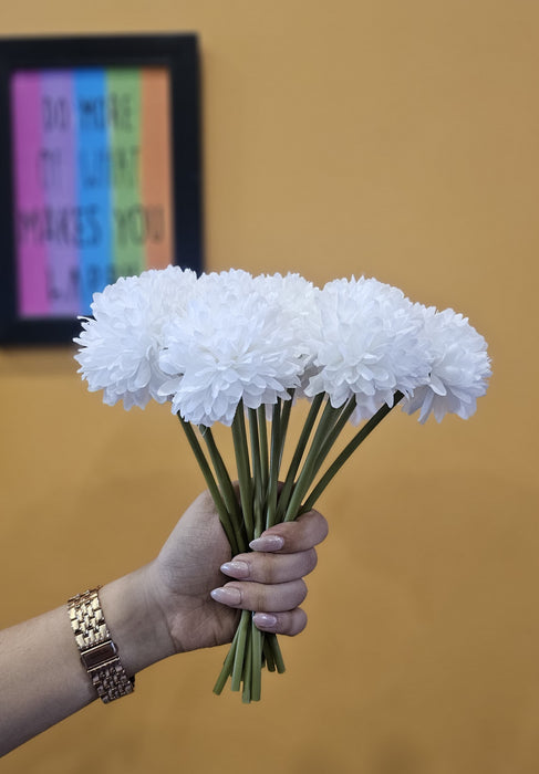 15 Pcs Artificial Chrysanthemum Ball Hydrangea Flower Stick for Home, Office, Bedroom, Balcony, Living Room Decoration and Craft - (Pack of 15) (Without Vase Pot)
