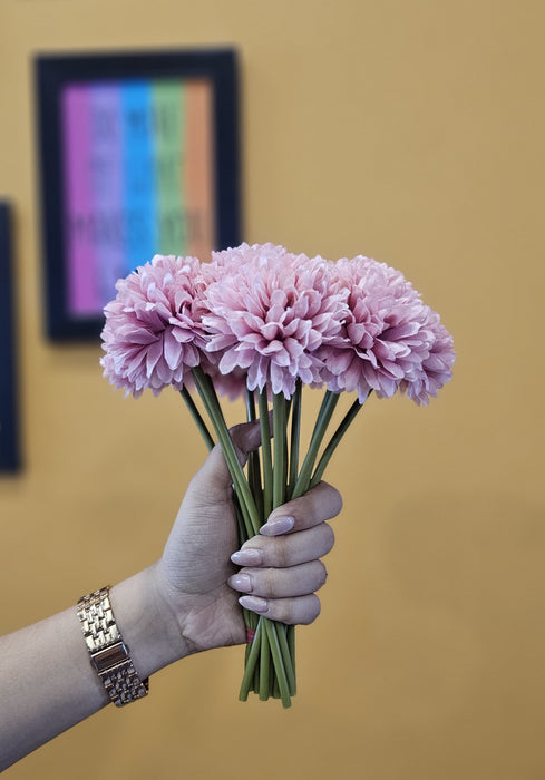 15 Pcs Artificial Chrysanthemum Ball Hydrangea Flower Stick for Home, Office, Bedroom, Balcony, Living Room Decoration and Craft - (Pack of 15) (Without Vase Pot)
