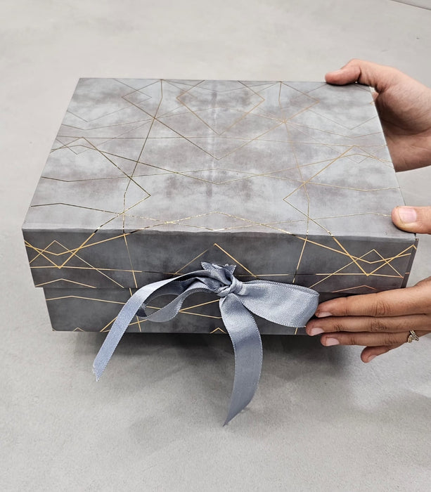 2 Pcs (26 x 21 x 11 cm) Multipurpose Decorative Folding Paper Cardboard/Rigid Box with satin ribbon,DIY Box for Gift Hamper,Valentine Gifting,Wedding gifing.