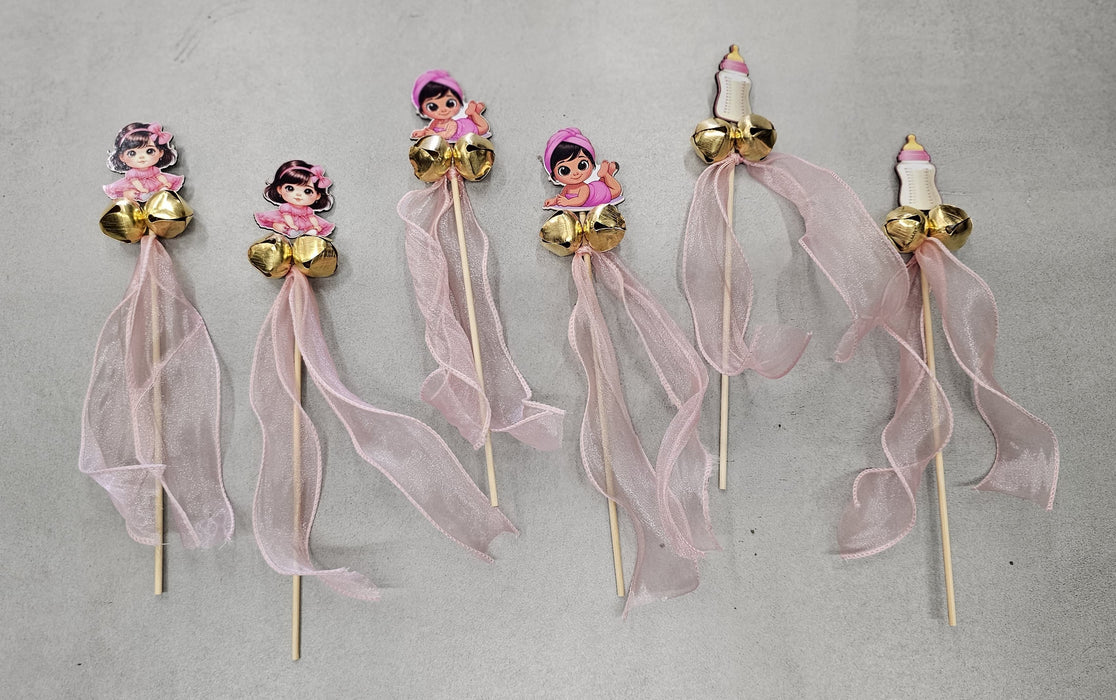 Baby Ghungroo Stick 10 Inch | Decorative Bell Stick for Baby Announcement, Baby Shower, Baby Girl & Boy, Kids Dance, Party & Festive Use