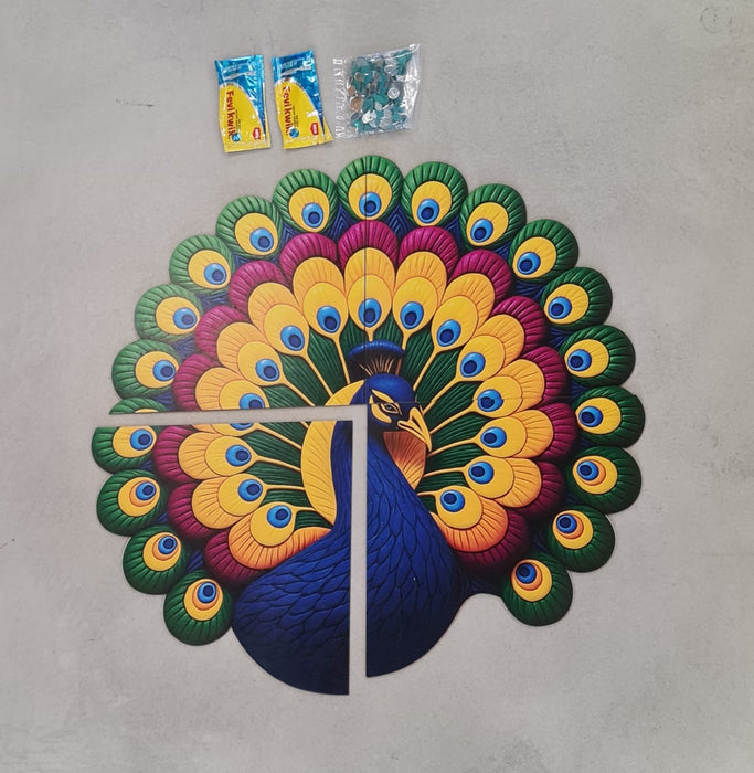 3D Look Peacock Rangoli (17 Inch MDF) | Diwali, Festive, Pooja & Home Decoration