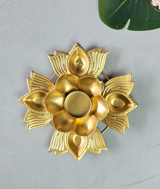 4 lotus matel diya Round Gold Polish Decorative Urli Bowl for Home Decor,Mandir Decor, Floating Flowers,Candles Diya holder, Office,Table Decor, Entrance Decoration Item (Pack of 2) (Golden)