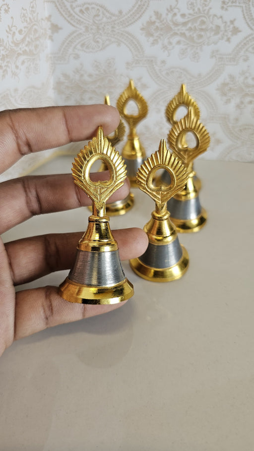 6 pcs Wedding Bell (Gantdi)for Home Mandir Décor, Marriage gungroo,Shadi -Sagai, Engagment,bride entry, aarti,Magal Phera bell, Barati Swagat, Varmala,christmas bell Stick, pooja, puja mandir (size 7 cm)