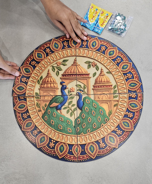 NO LED CANDLES India’s First 3D DIY Rangoli Kit with Mirror Design  | 17 Inch(Palace Peacock)
