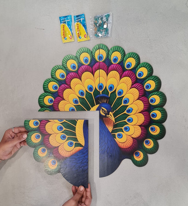 3D Look Peacock Rangoli (17 Inch MDF) | Diwali, Festive, Pooja & Home Decoration
