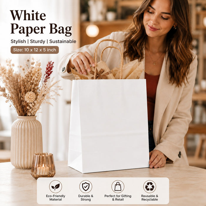 Premium Paper Gift Bag with Handle | Return Gift, Shopping & Packaging Bag | Available in Red, White, Black, Green & Brown