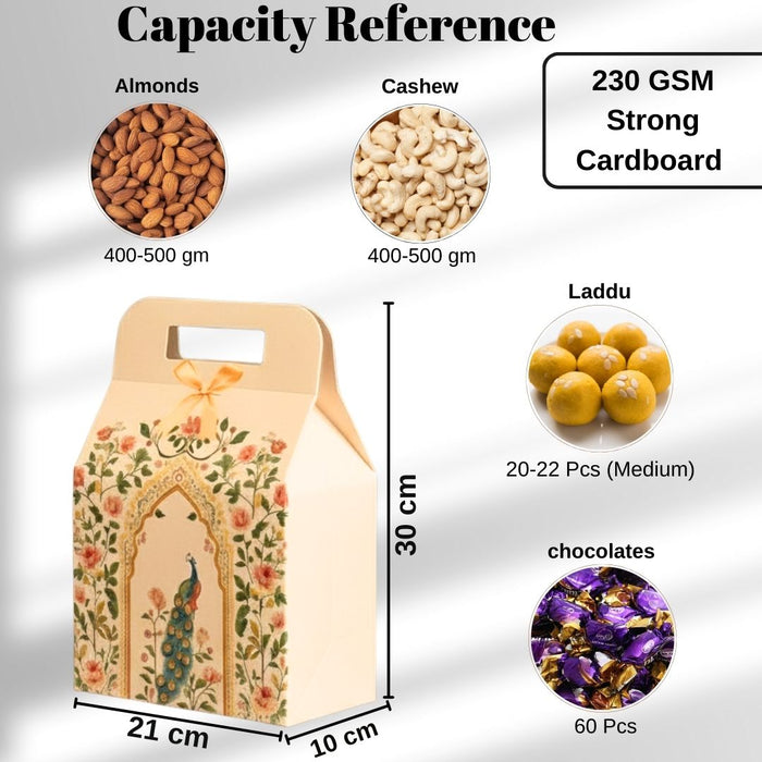 5 Pcs Shahi Dibba Foldable Peacock Hamper Boxes with Ribbon | Premium Gift Packaging for Diwali, Weddings & Special Occasions