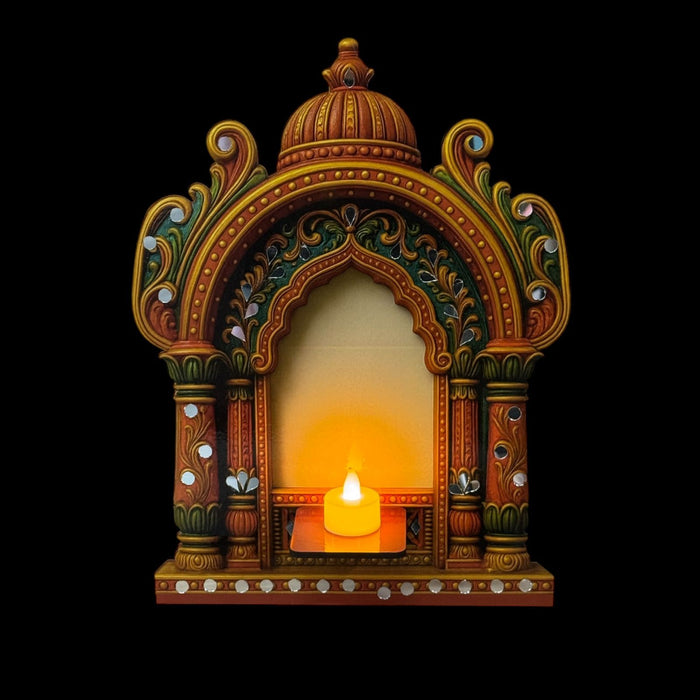 1 Pcs Handcrafted Jarukha Design Wooden Candle Holder –with FREE LED CANDLE with DIY KIT