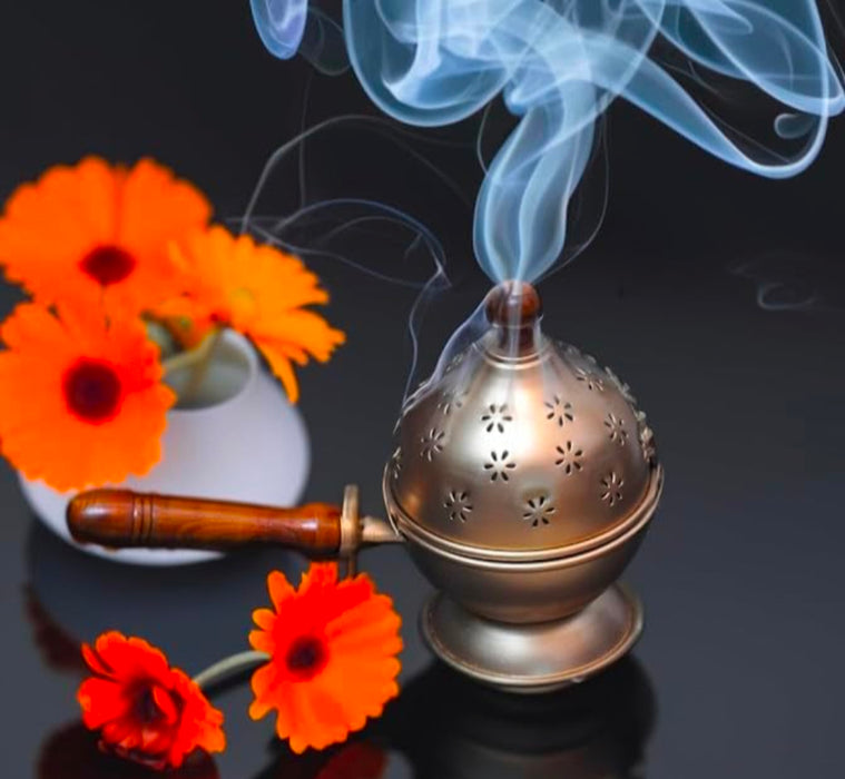 Combo Set of Dhoop Dani with Metal Lotus | Pooja, Home Purifying, Loban & Incense Burner, Diwali Décor