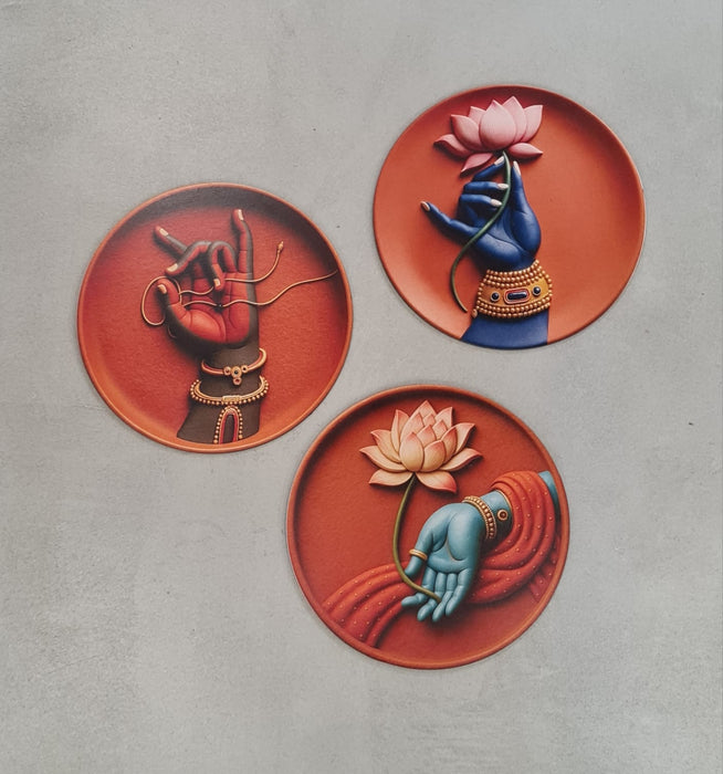 3 Pcs Terracotta Theme Wall Décor Plate Set | DIY Kit with Abhla & Glue | Home, Pooja Room & Diwali Decoration, Gifting