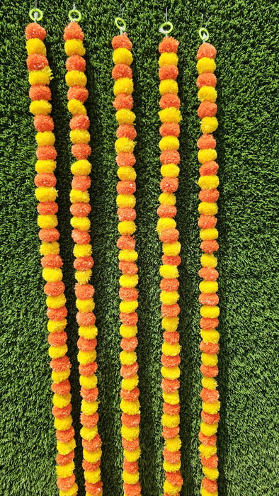5 Pcs Artificial Genda Phool Garland – Ganga Jamna Galgota Marigold Mala, 60 Inch