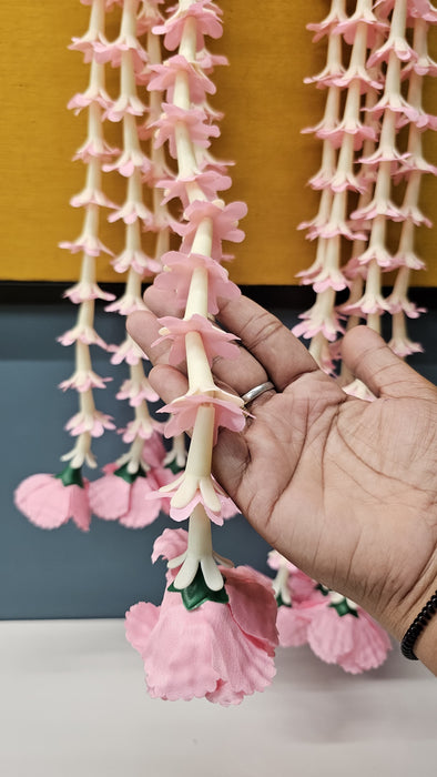 2 Pcs [10 Ladi] Dual Colour Carnation Side Hanging (25 Inch) | Rajnigandha & Galgota Flower Décor for Home, Diwali & Events
